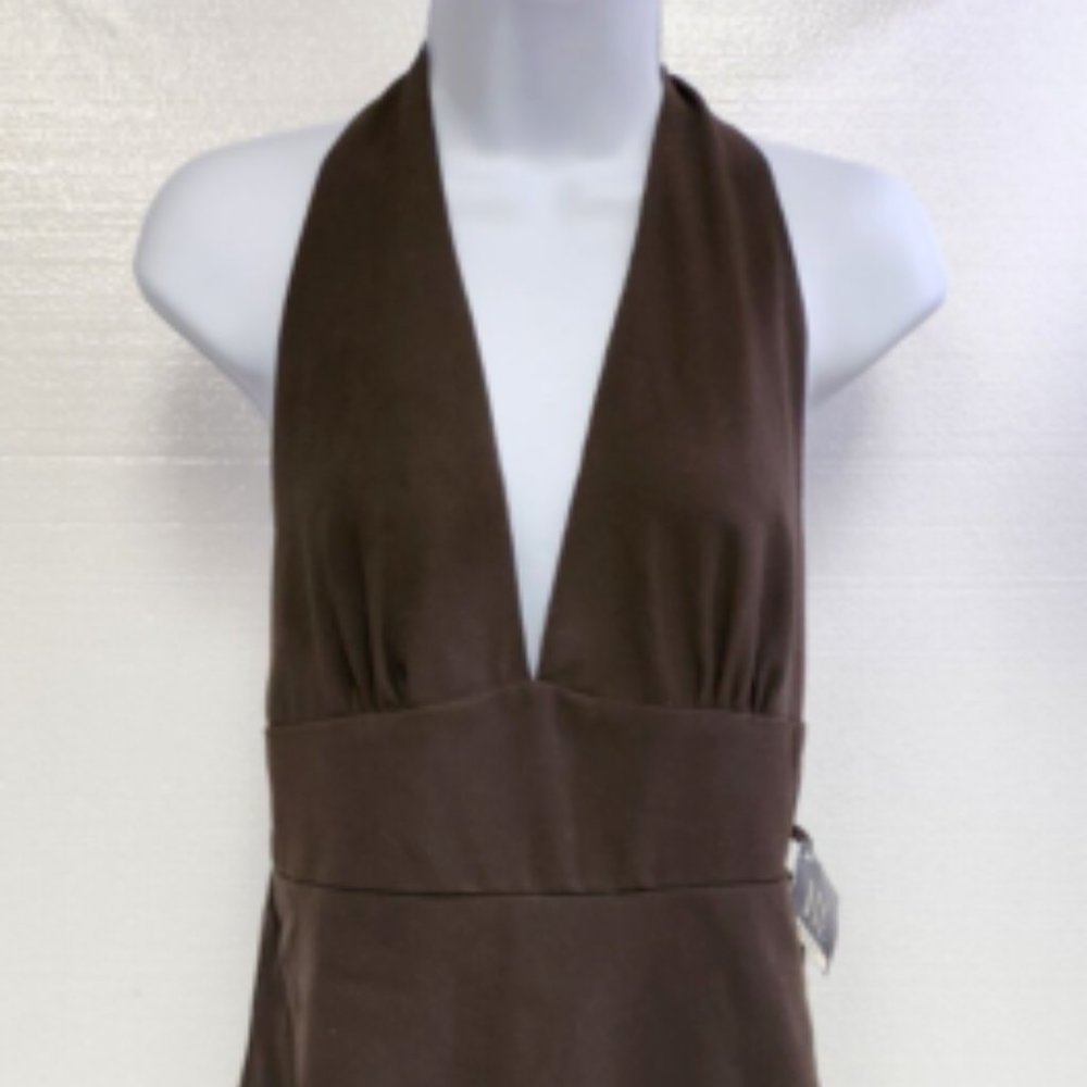 DCC MISSY Brown Halter Dress Size 8 Sheer Lined NWT Style 9011 Mid Calf